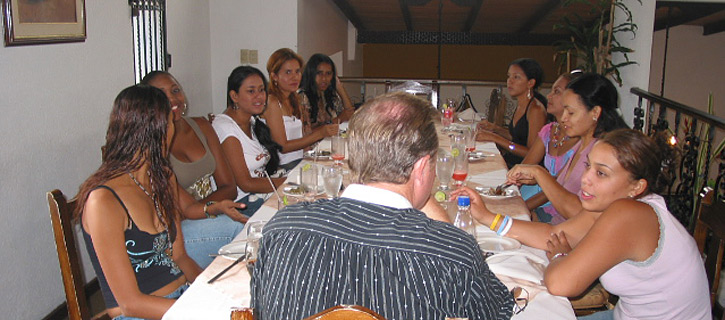 A small group of women meeting one man during a romance tour