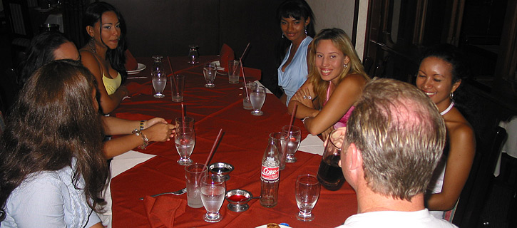 A small group of women meeting one man during a romance tour