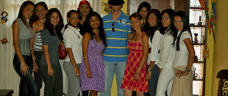 A small group of women meeting one man during a romance tour