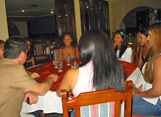 A small group of women meeting one man during a romance tour