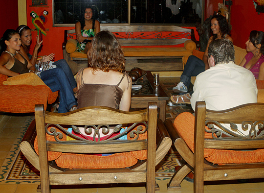 A small group of women meeting one man during a romance tour