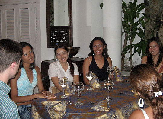 A small group of women meeting one man during a romance tour