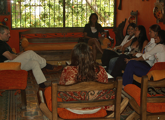 A small group of women meeting one man during a romance tour