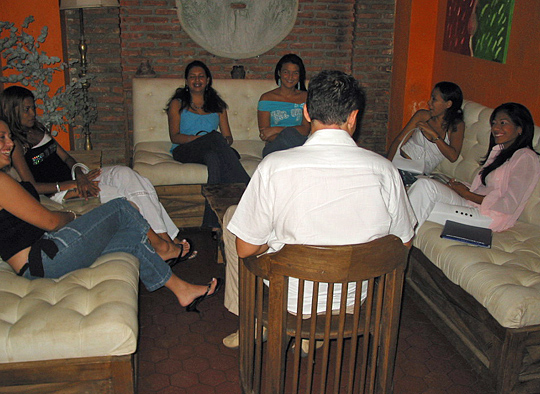 A small group of women meeting one man during a romance tour