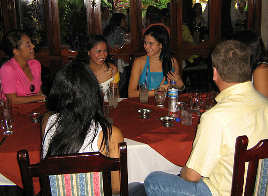 A small group of women meeting one man during a romance tour