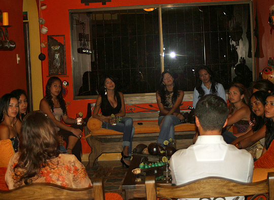 A small group of women meeting one man during a romance tour