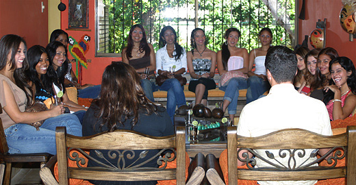 A small group of women meeting one man during a romance tour