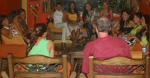 A small group of women meeting one man during a romance tour