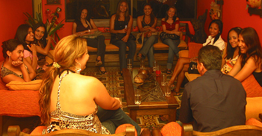 A small group of women meeting one man during a romance tour