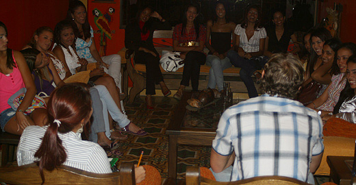 A small group of women meeting one man during a romance tour