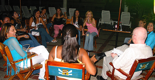 A small group of women meeting one man during a romance tour