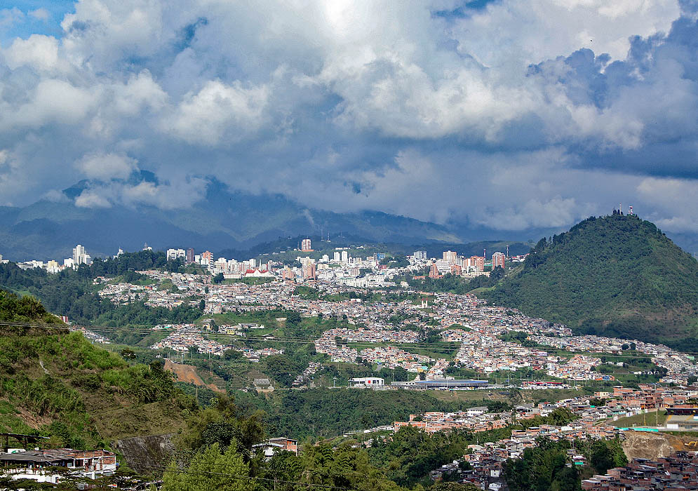 High-rises of Manizales in the middle of the city with mountains in the background