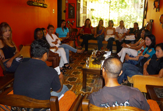 A small group of Colombian women meeting one black man during an International Introductions romance tour