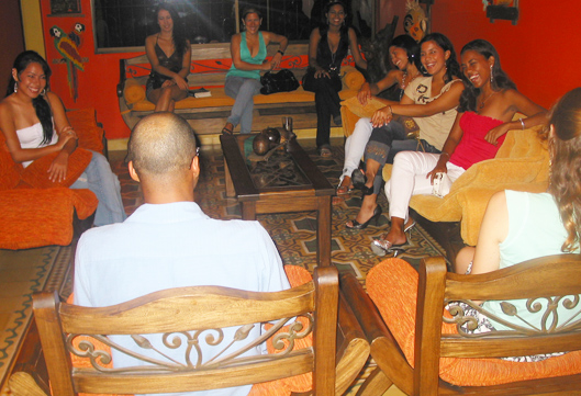 A small group of Colombian women meeting one black man during an International Introductions romance tour