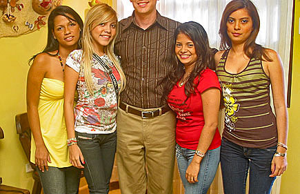 A small group of women meeting one man during a romance tour