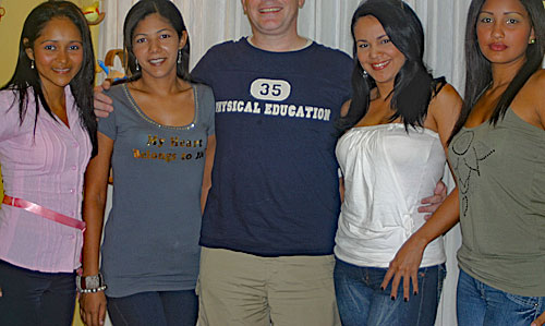 A small group of women meeting one man during a romance tour