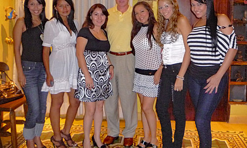 A small group of women meeting one man during a romance tour