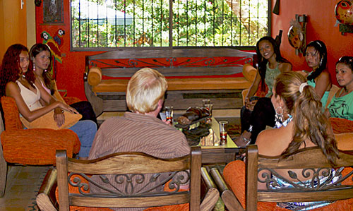 A small group of women meeting one man during a romance tour