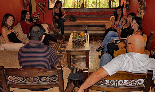 A small group of women meeting one man during a romance tour