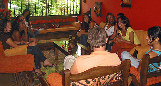 A small group of women meeting one man during a romance tour