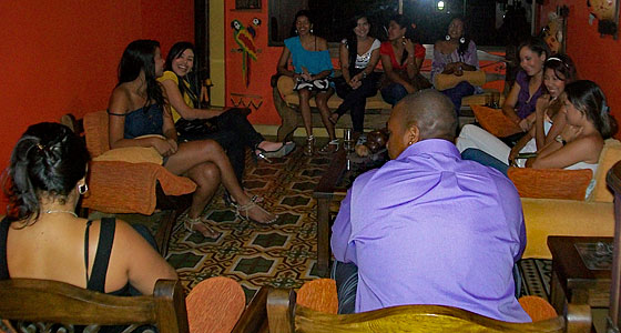 A small group of women meeting one man during a romance tour