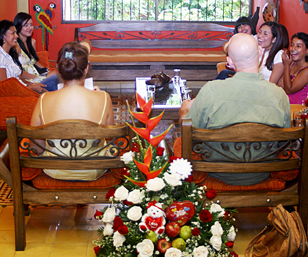 A small group of women meeting one man during a romance tour