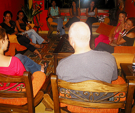A small group of women meeting one man during a romance tour