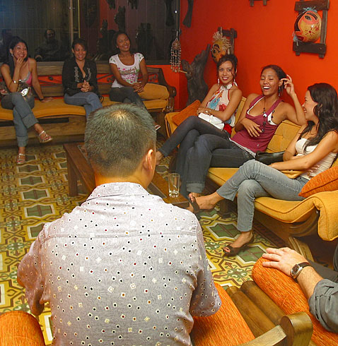 A small group of women meeting one man during a romance tour