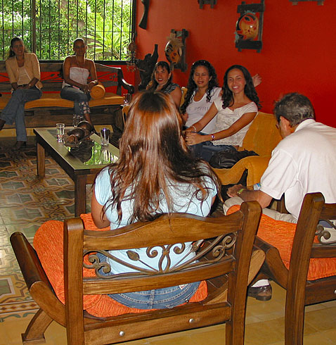 A small group of women meeting one man during a romance tour