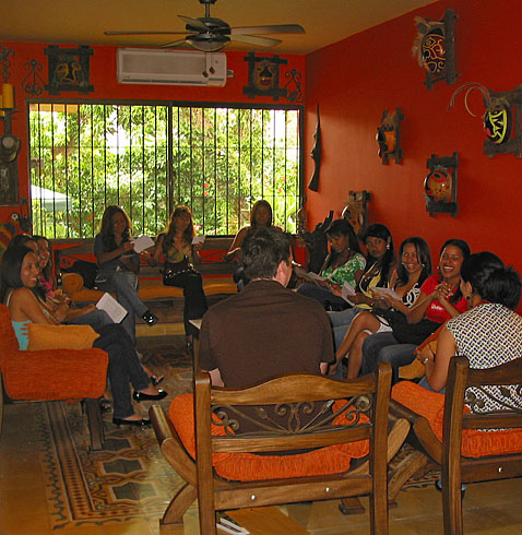 A small group of women meeting one man during a romance tour