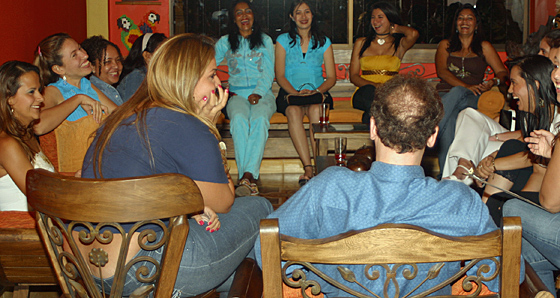 A small group of women meeting one man during a romance tour