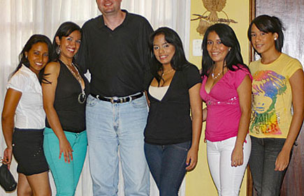 A small group of women meeting one man during a romance tour