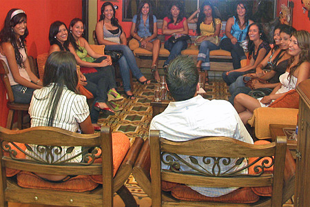 International Introductions Personal Introductions A small group of women meeting one man during a romance tour