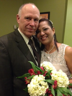 Mature Colombian woman and American man wedding ceremony