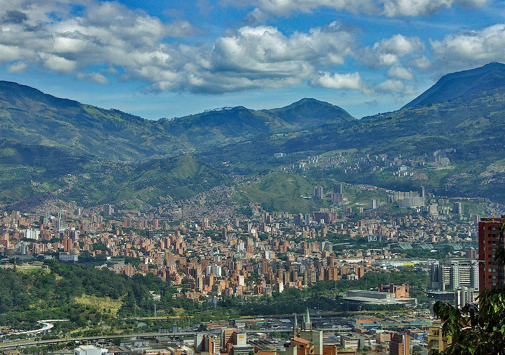 Medellín, Colombia A large cluster of high rises creeping up the mountains
