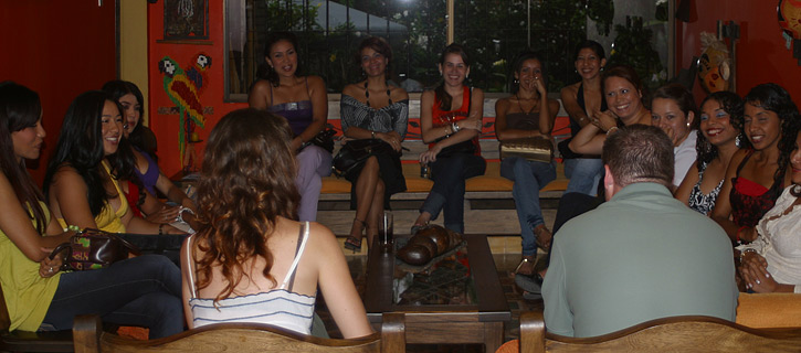 A small group of women meeting one man during a romance tour