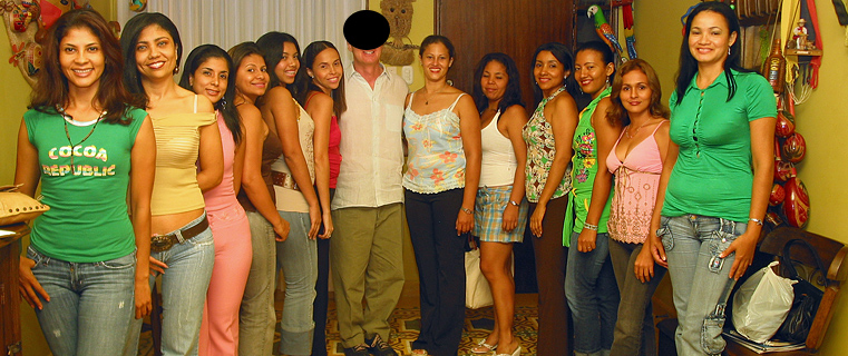 A small group of women meeting one man during a romance tour