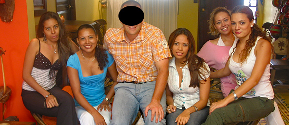 A small group of women meeting one man during a romance tour