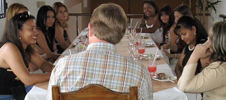 A small group of women meeting one man during a romance tour