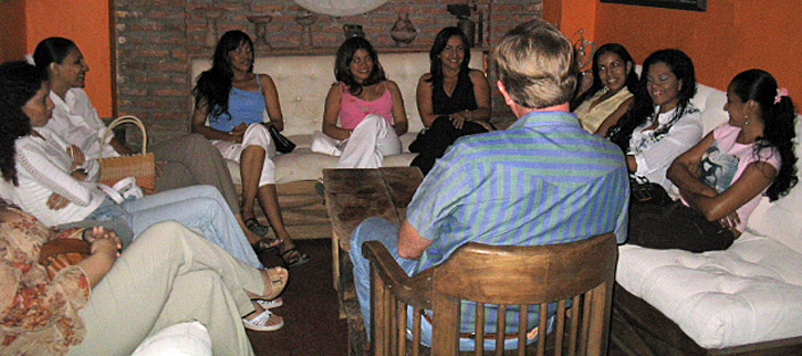 A small group of women meeting one man during a romance tour