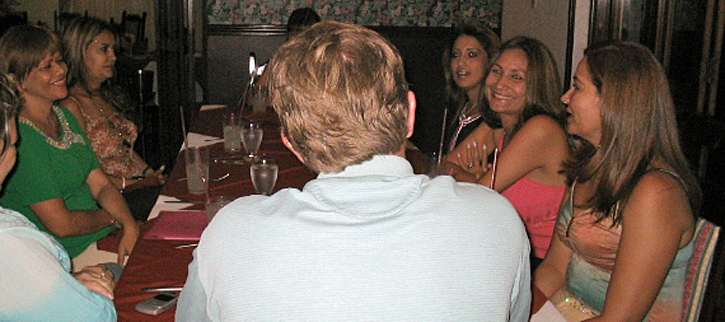 A small group of women meeting one man during a romance tour