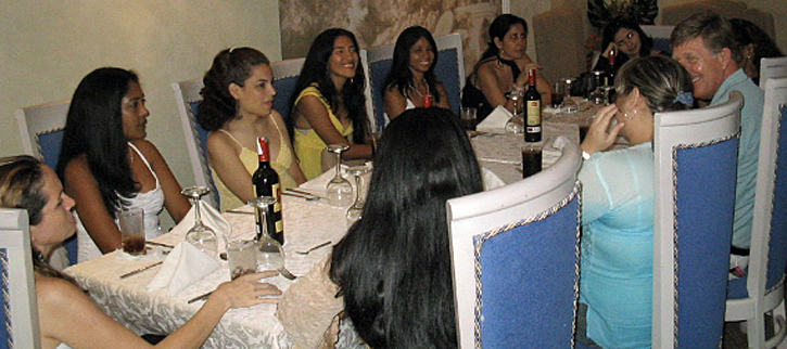 A small group of women meeting one man during a romance tour