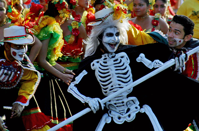 Death Dance Dancers lead by man wearing a death skeleton custome during Carnival