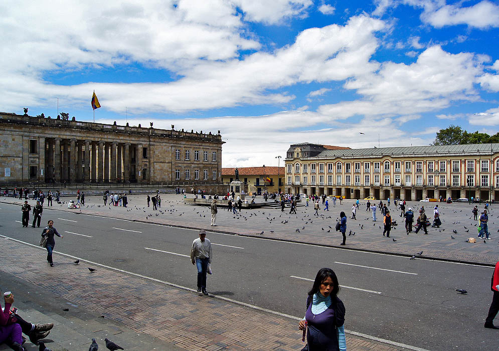 Bogotá Plaza de Bolívar The National Capital and Lievano Palace buildings bordering a large plaza