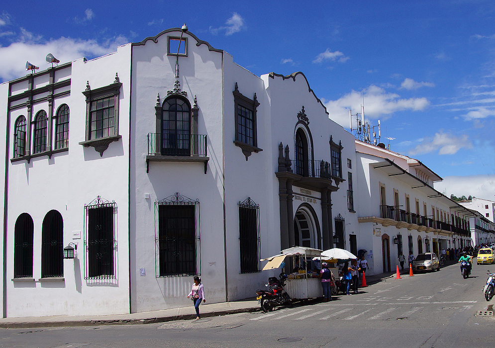 A white corner building in Popayán