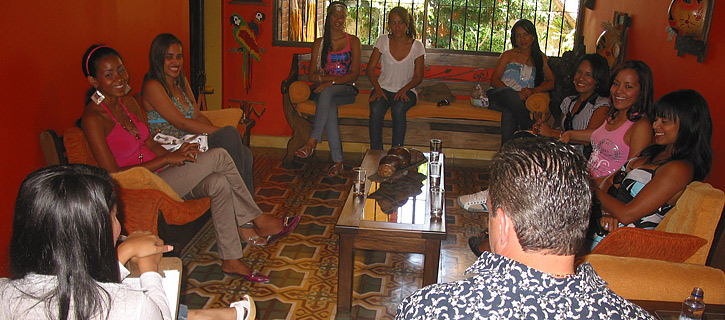 One man being introduced to a small group of interested Latin women