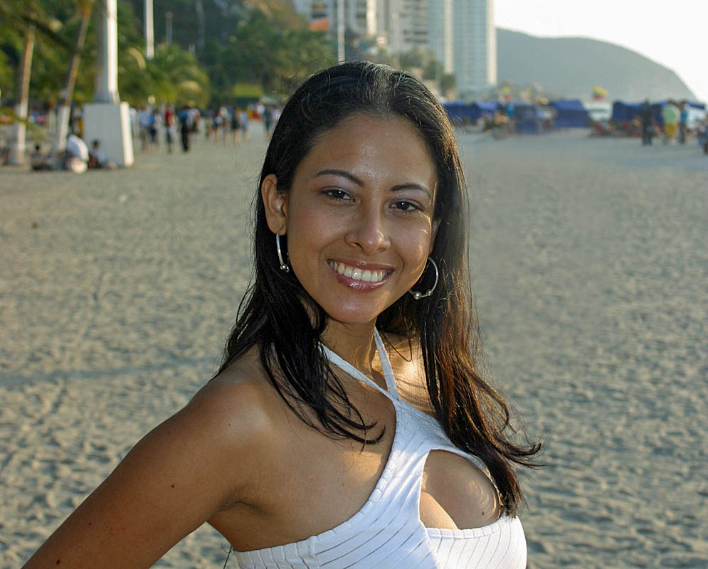 A beautiful Latina woman in a bathing-suit on Rodadero Beach