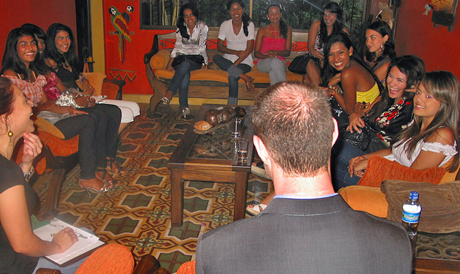 International Introductions Personal Introductions A small group of women meeting one man during a romance tour