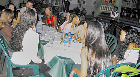 A small group of women meeting one man during a romance tour