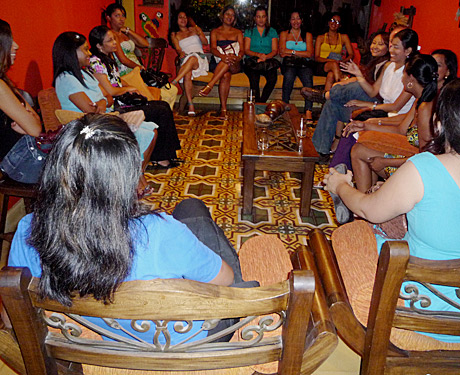 A small group of Latin women meeting one man during a romance tour